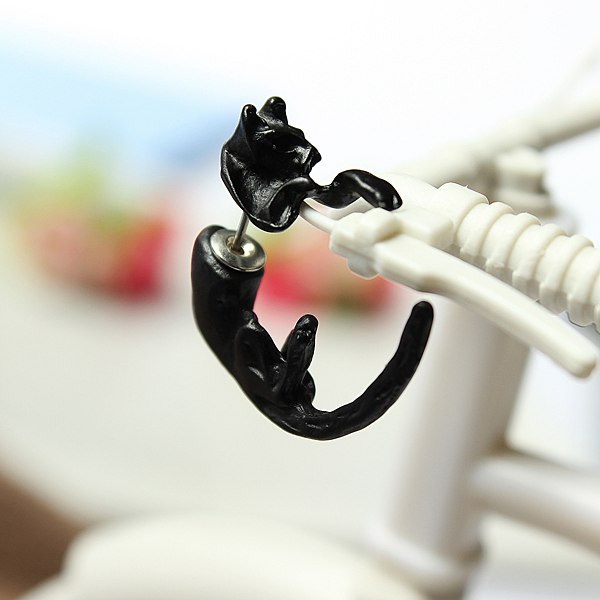 Unisex 1pc Lovely Long Tail Leopard Cat Ear Stud Creative Puncture Earrings for Men Women