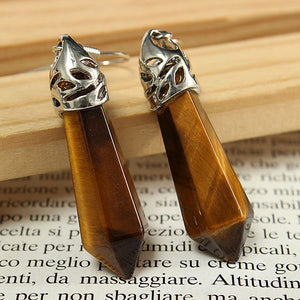 Vintage Hexagonal Pendulum Gemstone Column Dangle Earrings Eardrop