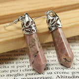 Vintage Hexagonal Pendulum Gemstone Column Dangle Earrings Eardrop