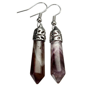 Vintage Hexagonal Pendulum Gemstone Column Dangle Earrings Eardrop