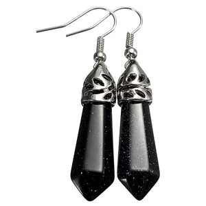 Vintage Hexagonal Pendulum Gemstone Column Dangle Earrings Eardrop