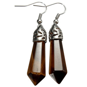 Vintage Hexagonal Pendulum Gemstone Column Dangle Earrings Eardrop