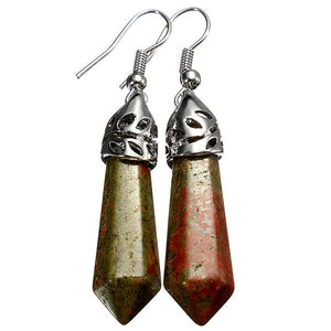 Vintage Hexagonal Pendulum Gemstone Column Dangle Earrings Eardrop