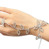 Silver Plated Leaves Rhinestone Ring Bracelet Crystal Metal Chain