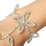 Silver Plated Leaves Rhinestone Ring Bracelet Crystal Metal Chain