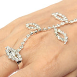 Silver Plated Leaves Rhinestone Ring Bracelet Crystal Metal Chain