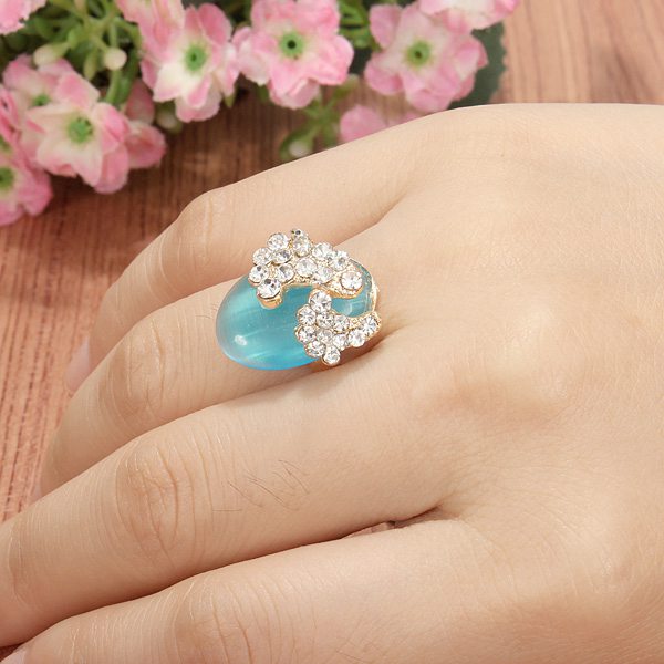 Gold Plated Lovely Crystal Little Feet Alloy Opal Rings For Women