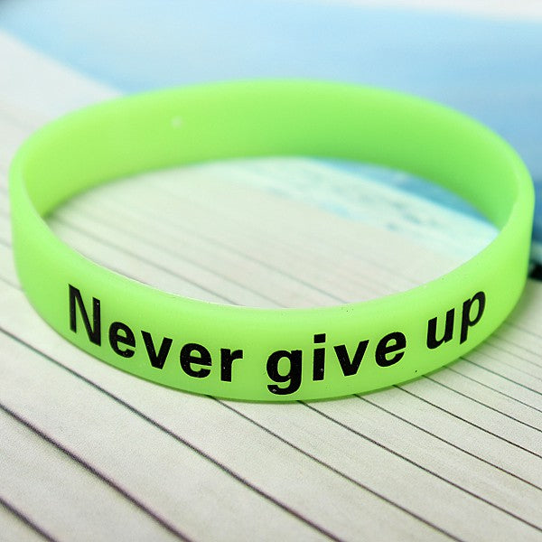 Multicolor Luminous Never Give Up Silicone Bracelet Wristband Unisex