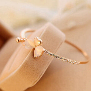 Opal Hearts Crystal Love Bowknot Gold Plated Cuff Bracelet