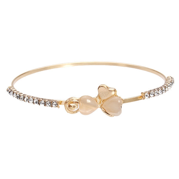 Opal Hearts Crystal Love Bowknot Gold Plated Cuff Bracelet