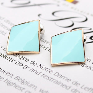 Candy Color Alloy Oil Rhombus Ear Stud Earrings Women Jewelry