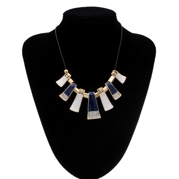 Crystal Leather Rope Irregular Geometric Pendant Statement Necklace