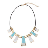 Crystal Leather Rope Irregular Geometric Pendant Statement Necklace