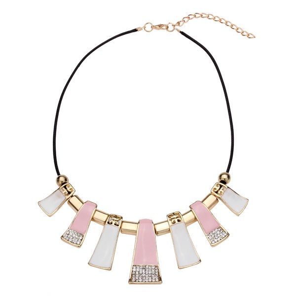 Crystal Leather Rope Irregular Geometric Pendant Statement Necklace