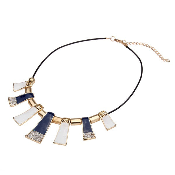 Crystal Leather Rope Irregular Geometric Pendant Statement Necklace