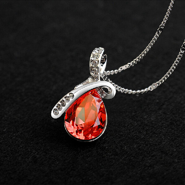 Rhinestone Crystal Water Drop Pendant Necklace For Women