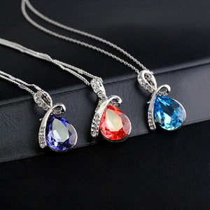 Rhinestone Crystal Water Drop Pendant Necklace For Women