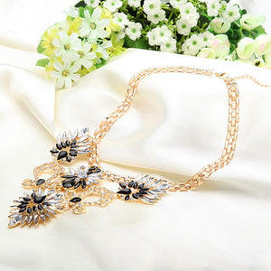 Rhinestone Crystal Acrylic Flower Leaf Pendant Choker Necklace