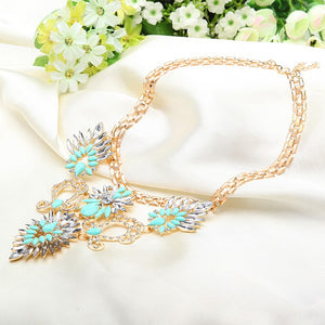 Rhinestone Crystal Acrylic Flower Leaf Pendant Choker Necklace