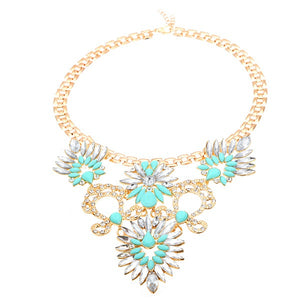 Rhinestone Crystal Acrylic Flower Leaf Pendant Choker Necklace