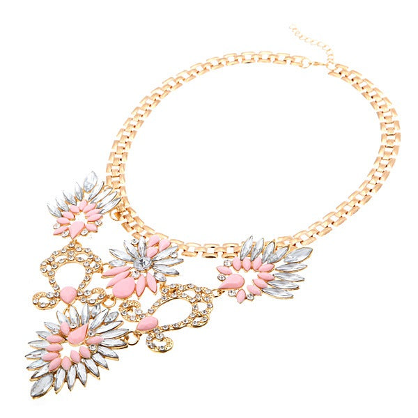 Rhinestone Crystal Acrylic Flower Leaf Pendant Choker Necklace