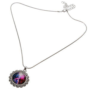 Galaxy Sky Nebula Space Glass Cabochon Silver Alloy Pendant Necklace