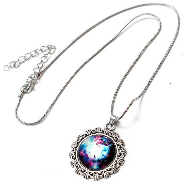 Galaxy Sky Nebula Space Glass Cabochon Silver Alloy Pendant Necklace