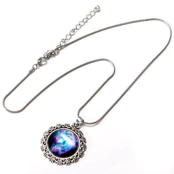 Galaxy Sky Nebula Space Glass Cabochon Silver Alloy Pendant Necklace