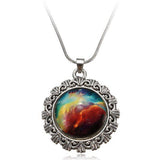 Galaxy Sky Nebula Space Glass Cabochon Silver Alloy Pendant Necklace