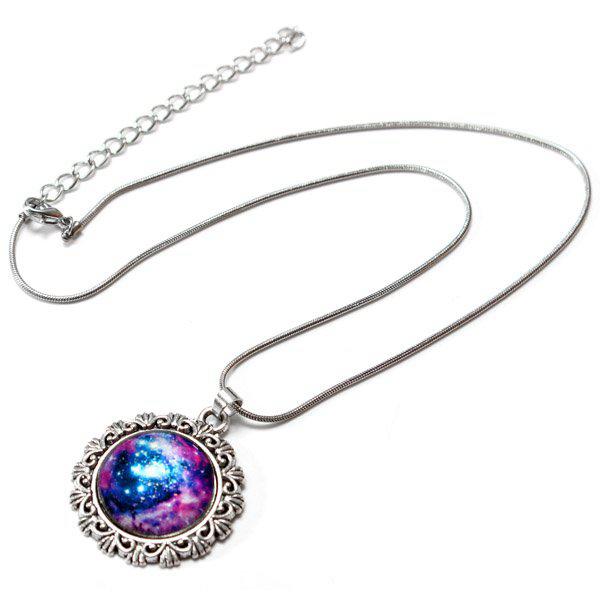 Galaxy Sky Nebula Space Glass Cabochon Silver Alloy Pendant Necklace