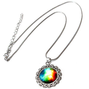 Galaxy Sky Nebula Space Glass Cabochon Silver Alloy Pendant Necklace