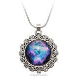 Galaxy Sky Nebula Space Glass Cabochon Silver Alloy Pendant Necklace