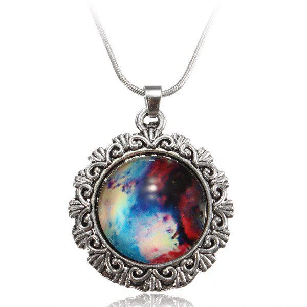 Galaxy Sky Nebula Space Glass Cabochon Silver Alloy Pendant Necklace