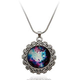 Galaxy Sky Nebula Space Glass Cabochon Silver Alloy Pendant Necklace