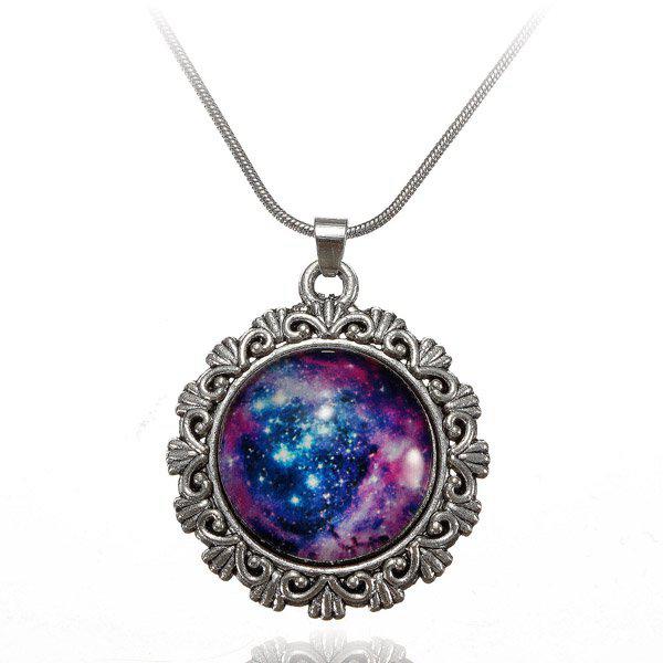 Galaxy Sky Nebula Space Glass Cabochon Silver Alloy Pendant Necklace