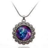 Galaxy Sky Nebula Space Glass Cabochon Silver Alloy Pendant Necklace