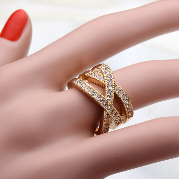 Double Cross Austrian Crystal Women Ring 18K Rose Gold Plated