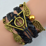 Vintage Owl Wings Triangle Pearl Multilayer Braided Leather Bracelet