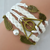 Vintage Owl Wings Triangle Pearl Multilayer Braided Leather Bracelet