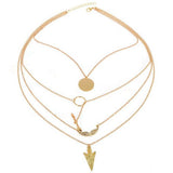 Gold 4 Layers Angel Wing Arrows Triangle Pendant Charm Necklace