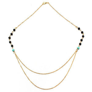 Gold Silver Double Layers Thin Chains Beads Tassel Pendant Necklace