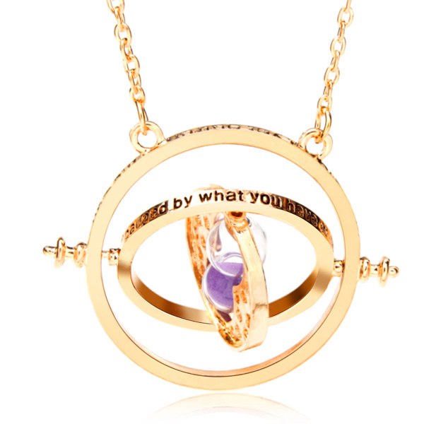 Time Turner Rotating Hourglass Pendant Necklace Gold Silver Plated 