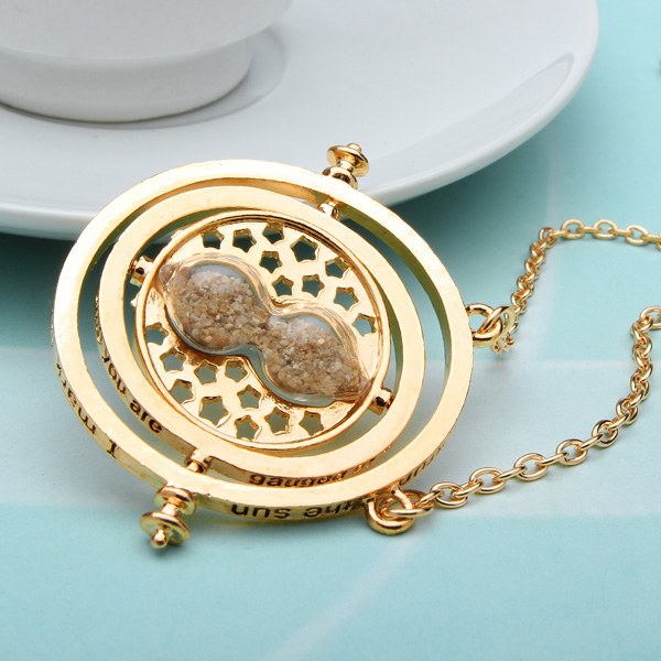 Time Turner Rotating Hourglass Pendant Necklace Gold Silver Plated 