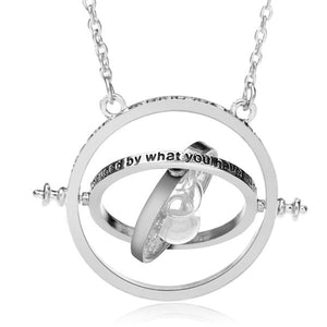 Time Turner Rotating Hourglass Pendant Necklace Gold Silver Plated 