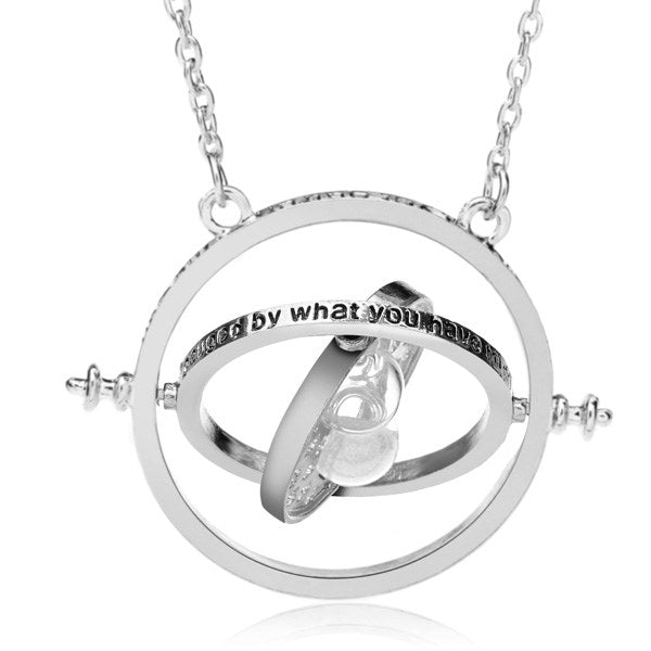 Time Turner Rotating Hourglass Pendant Necklace Gold Silver Plated 