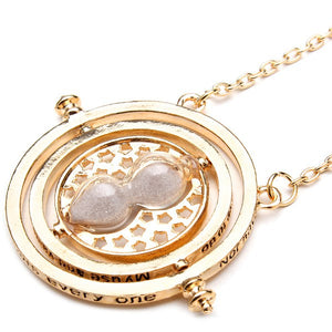 Time Turner Rotating Hourglass Pendant Necklace Gold Silver Plated