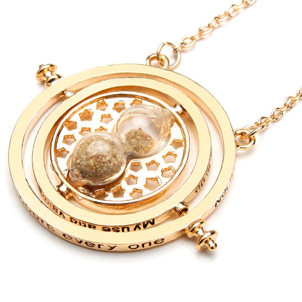 Time Turner Rotating Hourglass Pendant Necklace Gold Silver Plated