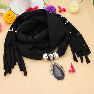 Water Drop Gem Crystal Pendant Tassel Scarf Necklace Women Jewelry