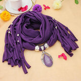 Water Drop Gem Crystal Pendant Tassel Scarf Necklace Women Jewelry