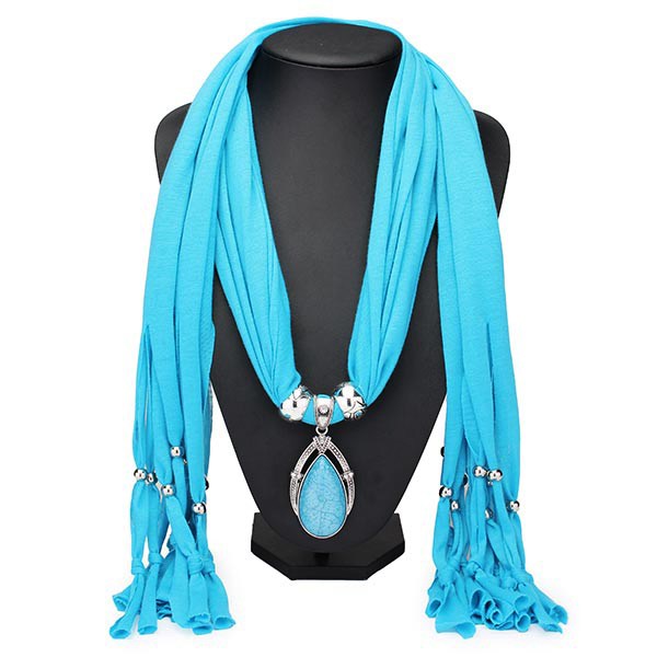 Water Drop Gem Crystal Pendant Tassel Scarf Necklace Women Jewelry